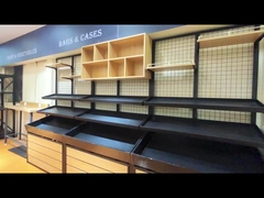 Μεταλλικό ξύλινο ράφι Εμφάνιση καταστήματος Ρέλιφς Πίσω Πίνακα ξύλινο πλαίσιο Εμφάνιση σούπερ μάρκετ Ρέλιφς